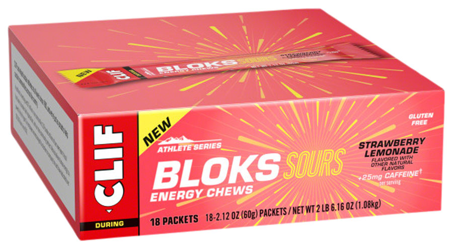 Clif Shot Blocks - Sour Strawberry Lemonade, with 25mg Caffeine, Box o ...